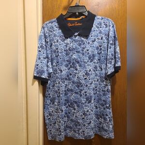 ROBERT GRAHAM Men's Large Amaro BLUE Ocean Cotton Jersey POLO Shirt, Pre-owned